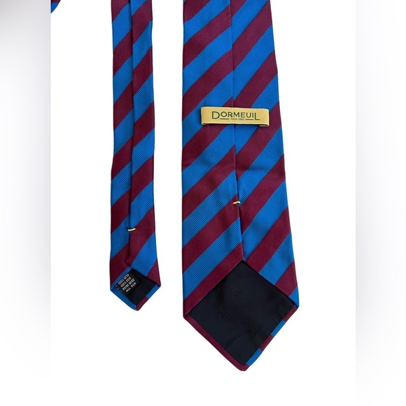 Dormeuil Since 1842 France 100% Silk blue burgundy striped classic business tie - Picture 4 of 4
